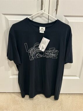 Lacoste Black Tee with White Outline Logo NWT